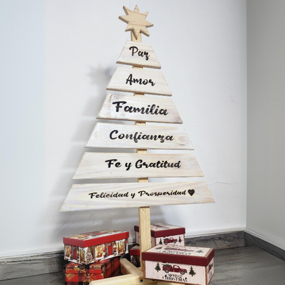 ARBOL DE NAVIDAD EN MADERA CON FRASES